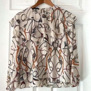 ZARA GOLD COLLECTION equestrian gold design blouse top long sleeve size S